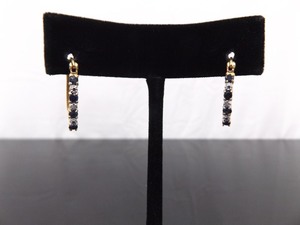 lot 98 image: .925 Sterling Silver Diamond Accented Sapphire Oval Hoop Vermeil Hook Latch Earrings