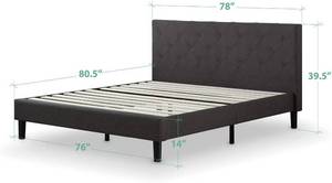 lot 112 image: ZINUS Shalini Upholstered Platform Bed Frame, Grey, King. FDPB-K - (Stock Photo is of a darker gray) shown to show what item looks like).
