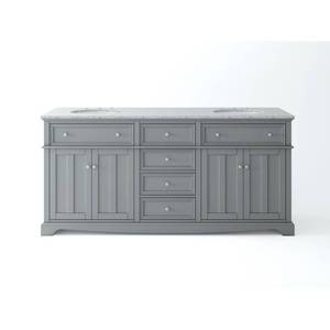 lot 119 image: Fremont 72 in. W x 22 in. D Double Vanity in Grey with Granite Vanity Top in Grey with White Basin - Cracked Top LH Back Corner.