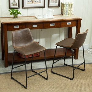 lot 266 image: Roundhill Furniture Lotusville Vintage PU Leather Counter Height Stools, Antique Brown, Set of 2, PC185GY.