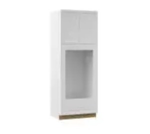 lot 141 image: Hampton Bay Shaker Assembled Kitchen Double Oven Cabinet in White, Approximate Dimensions 33 x 24 x 90 Tall. - Front Trim is loose.