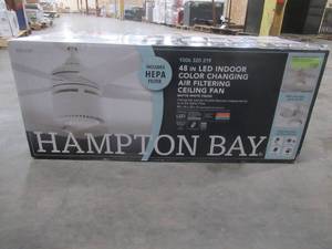 lot 280 image: Hampton Bay 48 in LED Indoor Color Changing Air Filtering Ceiling Fan, 1006320219.