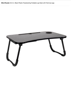 lot 23 image: Mind Reader 28 in. Rectangular Black Standing Desk with Adjustable Height Feature & Lap Mind Reader Desk See Pictures