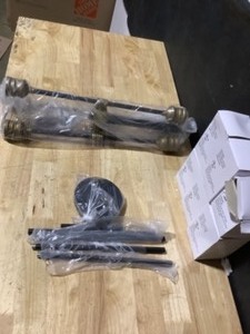 lot 1 image: Progress Lighting Landrum 6-Light Black with Vintage Brass Accents Chandelier  See Pictures