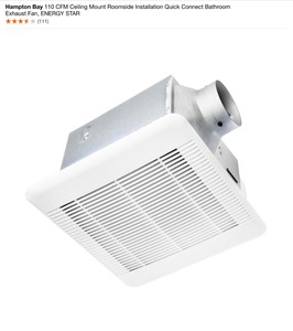 lot 12 image: (2) Hampton Bay 110 CFM Ceiling Mount Roomside Installation Quick Connect Bathroom Exhaust Fan, ENERGY STAR See Pictures