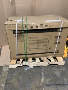 lot 52 image: Husky 46 in. W x 24.5 in. D 9-Drawer Gloss White Deep Tool Chest Mobile Workbench with Hardwood Top See Pictures