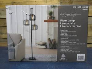 lot 39 image: Bridgeport, 3 Light LED Floor Accent Lamp  Black Steel Square Shades