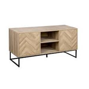 lot 9 image: Nathan James Dylan 47 in. Oak and Black Wood TV Stand Fits TVs Up to 55 in. with Storage Doors