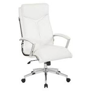 lot 19 image: Executive White Faux Leather High Back Chair with Padded Arms and Chrome Base