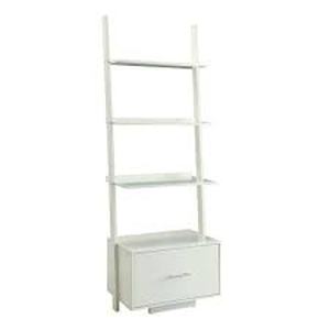 lot 20 image: 69 in. White Wood 4-shelf Ladder Bookcase with Open Back