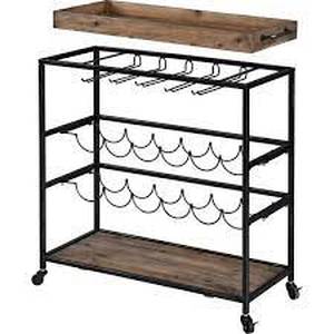 lot 22 image: Concord Metallic Black Farmhouse Removable Tray Bar Cart
