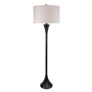 lot 38 image: 65 in. Gold Plated Floor Lamp with Slim-Line Tapered Body Design and Off-White Linen Drum Shade