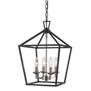 lot 44 image: Bel Air Lighting Lacey 4-Light Black and Chrome Caged Pendant