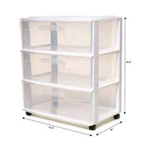 lot 53 image: Homz Plastic 3 Clear Drawer Compact Home Rolling Storage Container Tower for Small to Medium Sized Items, White Frame