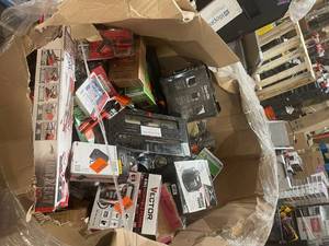 Gaylord with assorted Door knobs, misc items, tools and hardware various models and conditions see pictures