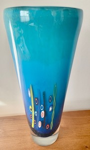 Beautiful Aqua Blue Art Glass Vase