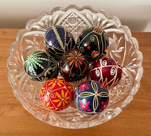 Ukrainian Decorative Painted Eggs in a Decorative Bowl
