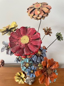 Birch Tree Vase with Painted Pinecone Flowers