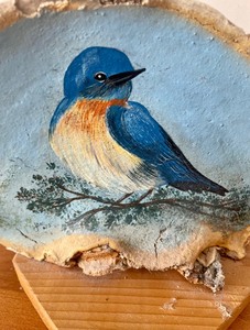 Pleasantly Painted Mushroom with Adorable Bird Figurine