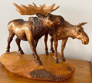Carved Moose Figurine by J. Defatte