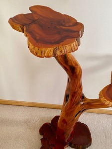 Beautiful Two Tiered Live Edge Wood Carved Plant Stand