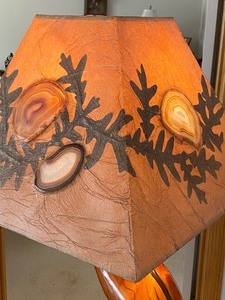 Amazing Wood Carved Floor Lamp w GeodeAgate Accented Shade