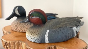 Green and Blue Wing Teal Carved Figurines