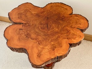Wonderful Live Edge Carved Wood Accent Table