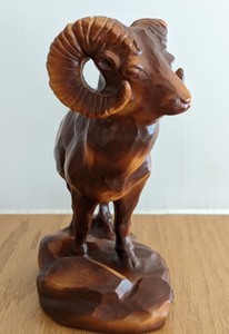 Carved Wood Bighorn Ram Figurine by Amy Artcrafts