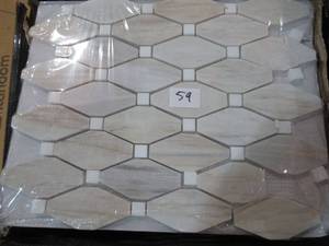 lot 59 image: Angora Elongated Octagon 13.4 in. x 11.81 in. x 10 mm Polished Marble Mosaic Tile (65 sq. ft.)