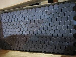 lot 64 image: Keystones Unglazed Black 12 in. x 24 in. x 6 mm Porcelain Hexagon Mosaic Floor and Wall Tile (21 sq. ft)