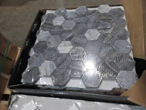 lot 69 image: Henley Hexagon 12 in. x 12 in. x 10 mm Textured Marble Mosaic Tile (10 sq. ft.)