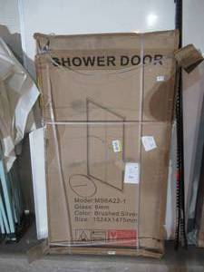lot 97 image: Tub Door 61 in. W x 58-18 in. H Bypass Sliding Semi-Frameless Bathtub DoorEnclosure in Brushed Nickel with Clear Glass