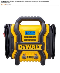lot 9 image: DEWALT 1600 Peak Amp Portable Car Jump Starter with 120 PSI Digital Air Compressor and 500-Watt Inverter. See Pictures