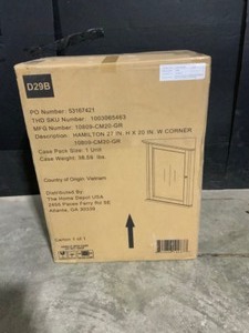 lot 14 image: Home Decorators Collection Hamilton 27 in. H x 20 in. W Corner Wall Cabinet in Grey. See Pictures