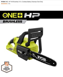 lot 36 image: RYOBI ONE HP 18V Brushless 10 in. Cordless Battery Chainsaw (Tool Only). See Pictures