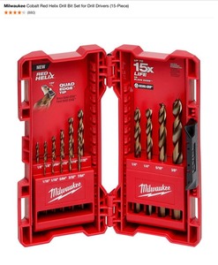 lot 39 image: Milwaukee 15-Piece Cobalt Red Helix Drill Bit Set, Tape Measures, Carbon Steel Blades, Quik Lock Extension & Leveler. See Pictures