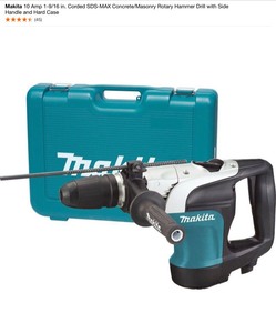 lot 53 image: Makita 10 Amp 1-916 in. Corded SDS-MAX ConcreteMasonry Rotary Hammer Drill with Side Handle and Hard Case. See Pictures