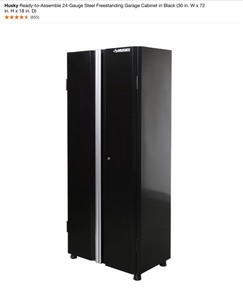 lot 57 image: Husky Ready-to-Assemble 24-Gauge Steel Freestanding Garage Cabinet in Black (30 in. W x 72 in. H x 18 in. D). See Pictures