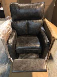 lot 8 image: Smoke Gray Recliner Chair Modern Reclining Sofa with Roll Arm Pushback Manual Recliner Heavy Duty by GOOD & GRACIOUS  Cusotmer Returns See Pictures