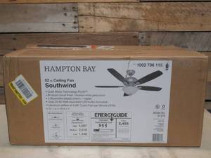 Hampton Bay Southwind 52 in. Indoor LED Brushed Nickel Ceiling Fan with 5 Reversible Blades, Light Kit, Downrod and Remote Control