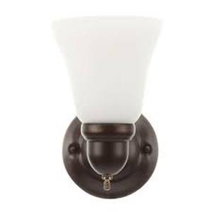 1-Light Oil Rubbed Bronze Sconce with Frosted Opal Glass Shade