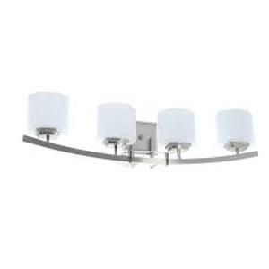 Hampton Bay Architecture 4-Light Brushed Nickel Vanity Light with Etched White Glass Shades