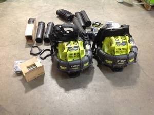 lot 25 image: Lot of 2 Ryobi cordless Backpack Blowers 1 charger 1 Battery see pictures customer returns