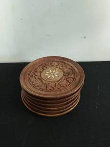 lot 57 image: Six Wood Coaster Plates
