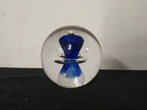 lot 82 image: Blue and Clear Glass Paperweight Made in Poland