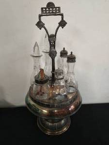 lot 28 image: Antique Cruet Condiment Caddy Set