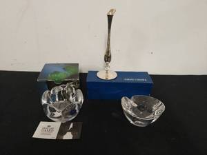 lot 134 image: Two Royal Copenhagen Crystal Candleholders and David Orgell Vase