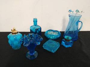 lot 145 image: Collection of Blue Glass Dcor- Mainly Vintage