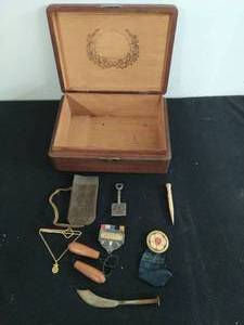 lot 194 image: Antique Box with Contents